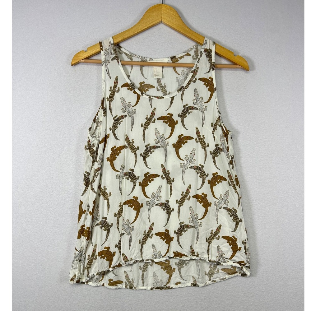 Nature Core H&M Womens 6 White Brown Crocodile Alligator Print High Low Tank Top